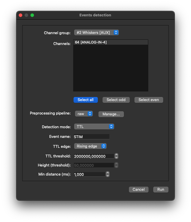 Events detection dialog